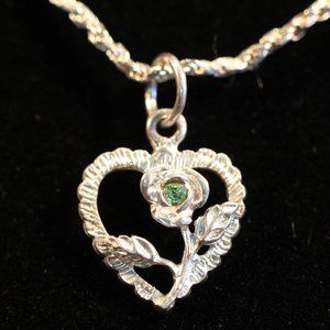 Sterling Silver heart and flower necklace pendant